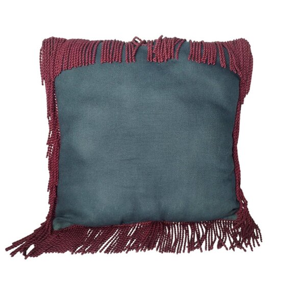 Vtg Tapestry Birdhouse Throw Pillow 16 x 16 Cord Fringe Flag Patriotic Americana - Picture 4 of 4